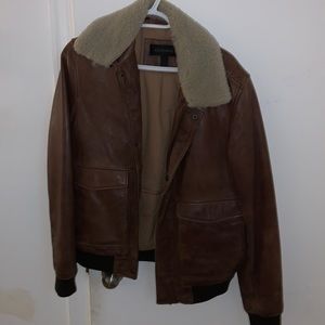 Danier leather bomber with removable sheep sheer collar, worn outside twice